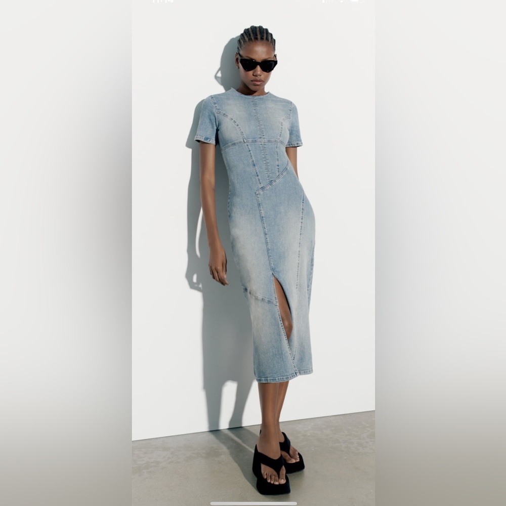 TRF DENIM MIDI DRESS